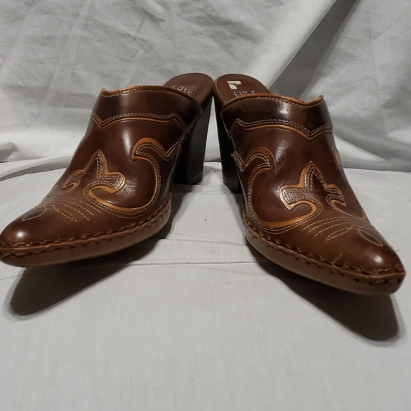 Frye heeled slide ons brown orange tooled cute - Picture 1 of 7